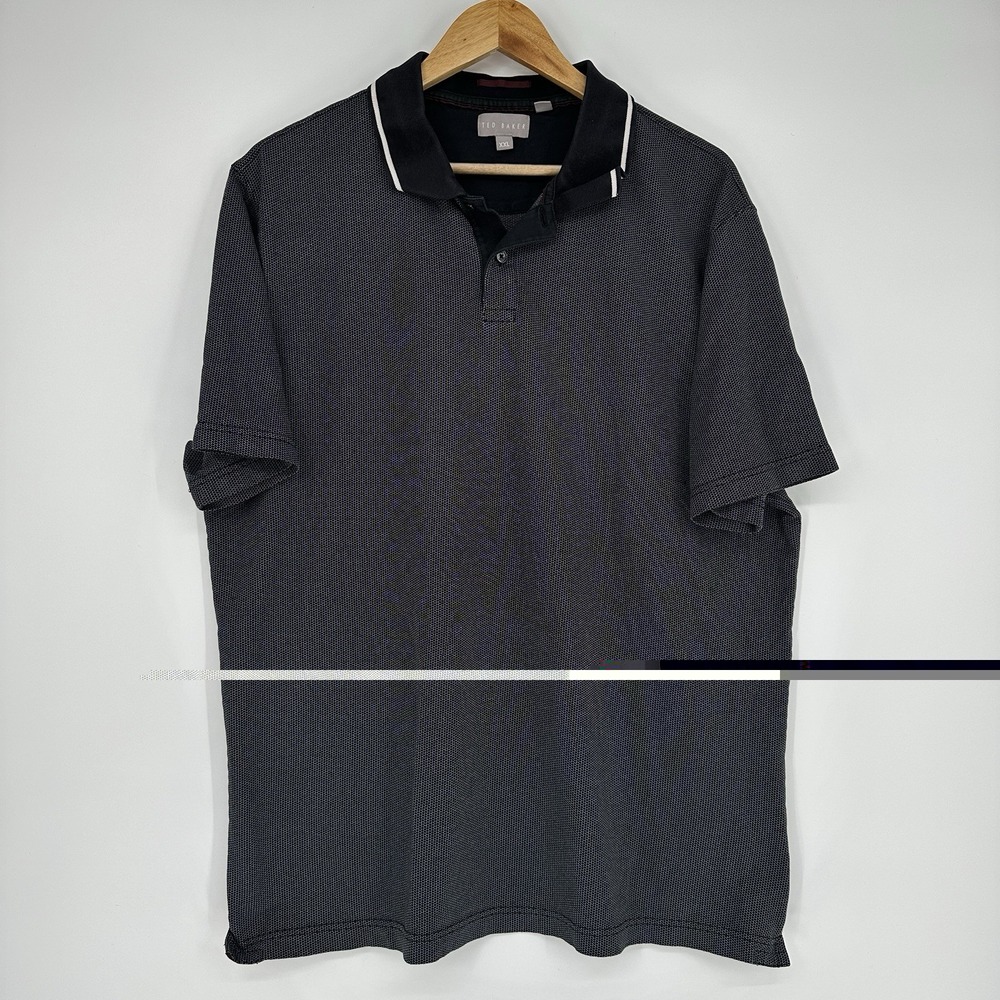 Ted Baker men's black micro-patterned short-sleeve polo shirt XXL